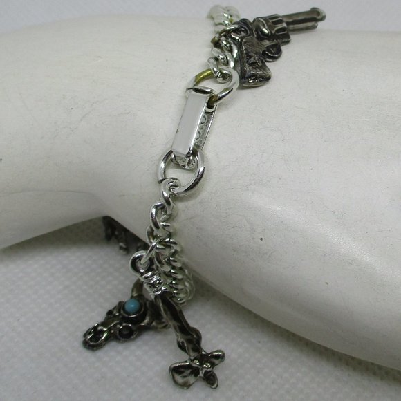 South Western Charm Bracelet Turquoise Cabochon Western Charm Bracelet Southwest - Picture 10 of 10